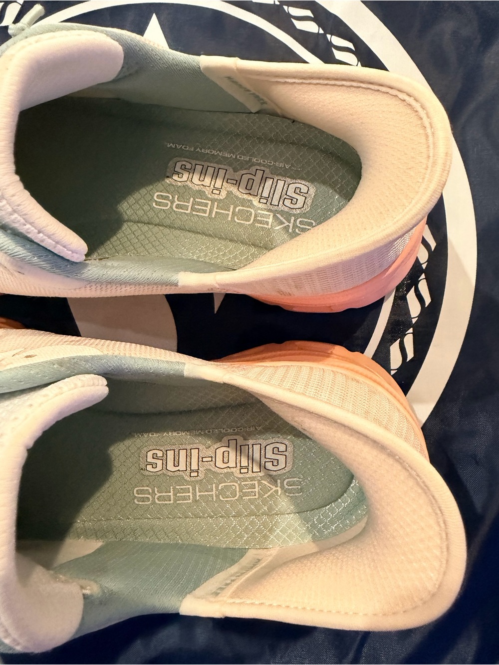 Skechers Women's Pale peach w light blue Athletic Sneakers - Picture 5 of 7